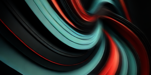 Abstract image of curved, layered bands in shades of teal, black, and red, swirling dynamically like a SOC visualizing connections.