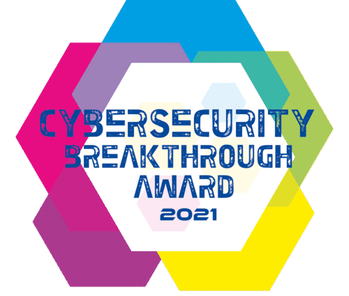 Le logo du Cybersecurity Breakthrough Award 2021, composé d'hexagones colorés qui se chevauchent, souligne l'excellence des solutions MDR.