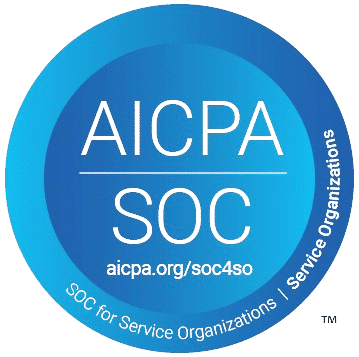 Un badge circulaire bleu affiche le texte « AICPA SOC », un lien vers « aicpa.org/soc4so » et est étiqueté « SOC pour les organisations de services ». Idéal pour les fournisseurs MSSP en quête de conformité, il souligne l'engagement envers la sécurité et les services de confiance.