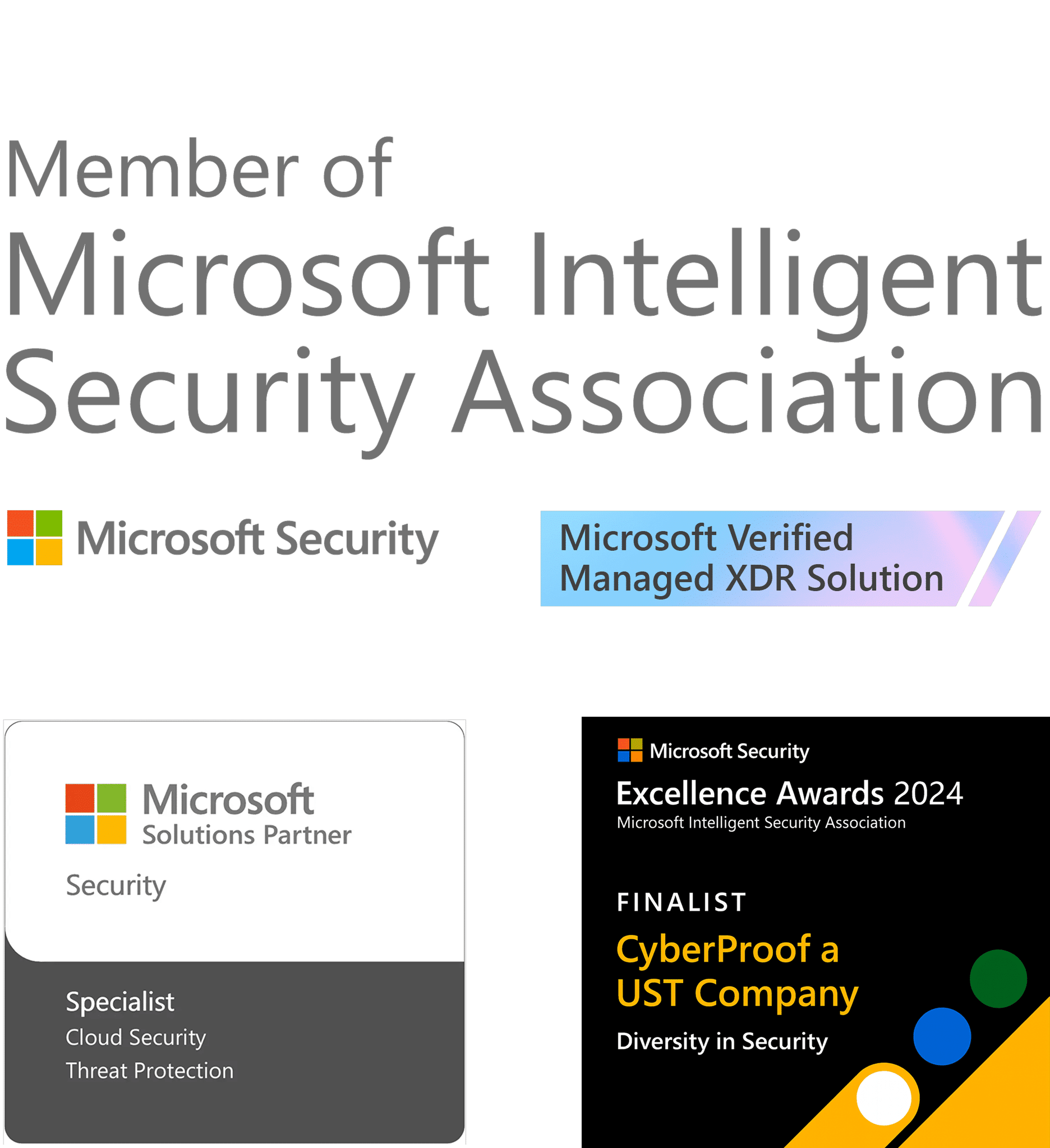 Microsoft Intelligent Security Association logo with text: "Member of Microsoft Intelligent Security Association. Microsoft Security. Microsoft Verified Managed XDR Solution, enhanced by SIEM and MDR capabilities.