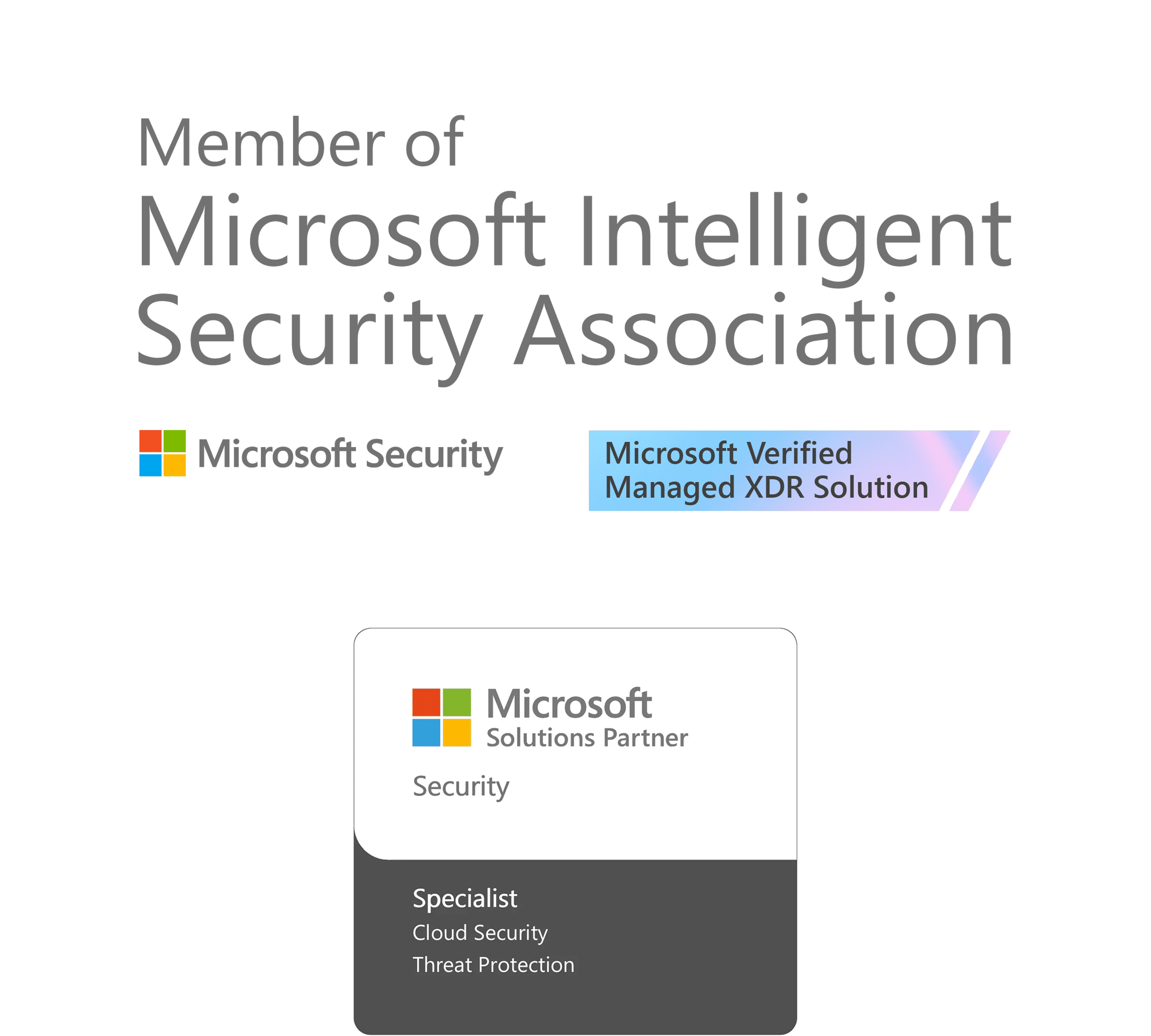  Microsoft Intelligent Security Association logo with text: "Member of Microsoft Intelligent Security Association. Microsoft Security. Microsoft Verified Managed XDR Solution, enhanced by SIEM and MDR capabilities.