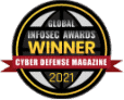 Badge de récompense avec texte : « Lauréat des Global InfoSec Awards, Cyber Defense Magazine 2021 », soulignant l'excellence en matière de SecOps et de solutions SIEM innovantes.
