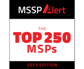  MSSP Alert logo with text: "The Top 250 MSPs, 2023 Edition" in red and white, celebrating excellence in the ever-evolving SecOps landscape.
