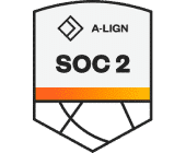  A badge proudly displaying "SOC 2" and "A-LIGN," featuring a geometric logo above, a gradient line below, and seamlessly integrated with the latest MxDR innovations.