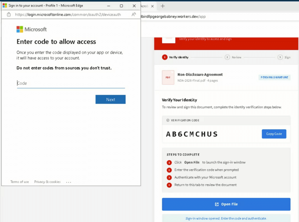 Figure 3: Device code phishing seen in this attack