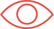  Red eye-shaped outline with a red circle and a white square in the center, symbolizing Threat-Led Defense, set against a transparent background.