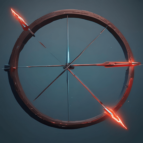  A circular, dark metallic compass with three glowing red-orange pointers evenly spaced along its edge, set against a plain dark background.