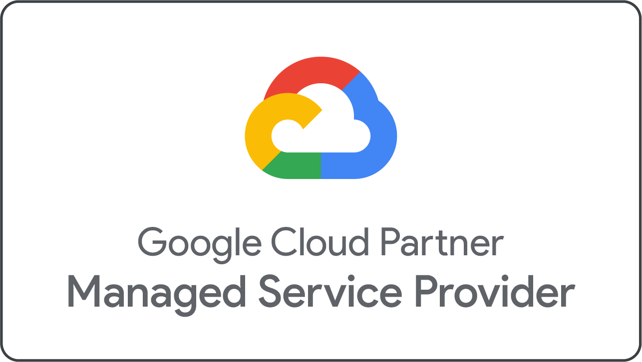 Google Cloud Partner Managed Service Provider logo featuring a multicolored cloud icon above the text, representing trusted expertise in cloud solutions and cyber security.
