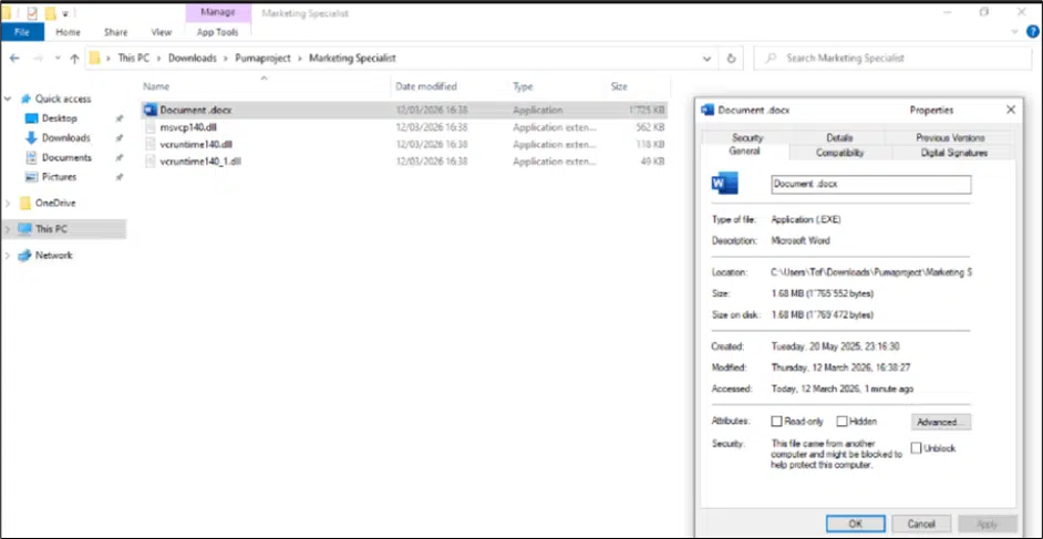 Microsoft document used for side loading next stage payload (Source : CyberProof).