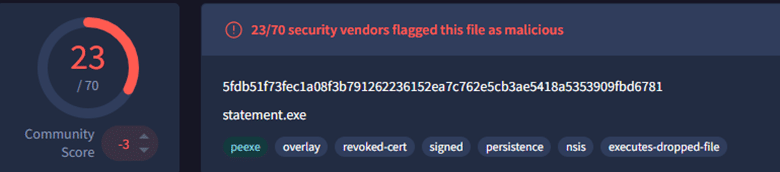 Screenshot shows a malware scan result for