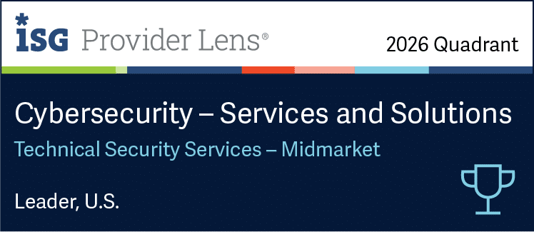  ISG Provider Lens 2026 Quadrant badge for Cybersecurity – Services and Solutions, Technical Security Services – Midmarket, Leader, U.S., recognized for excellence in Adversarial Exposure Validation.