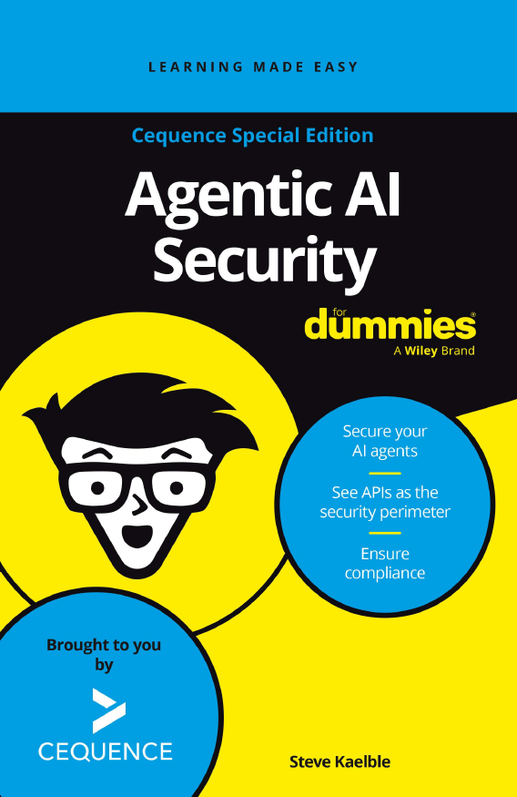  Book cover of “Agentic AI Security for Dummies” by Steve Kaelble, featuring a cartoon face with glasses and security-related text in white and blue on a black and yellow background.
