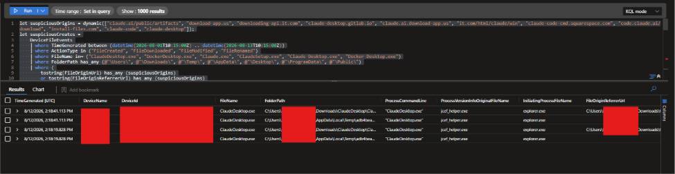 A code editor window displays SQL queries at the top and query results with columns and some redacted information at the bottom, simulating an Agentic MXDR environment for rapid threat detection and containment.